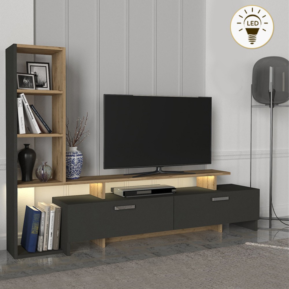Σύνθεση τηλεόρασης Simal Megapap με LED χρώμα ανθρακί - sepet oak 168,2x31,3x120cm 1 τεμ. Σύνθεση τηλεόρασης Simal Megapap με LED χρώμα ανθρακί - sepet oak 168,2x31,3x120cm 1 τεμ.