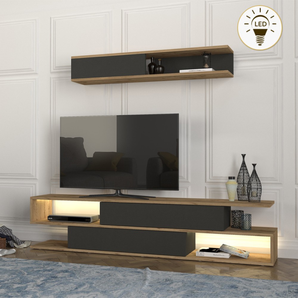 Σύνθεση τηλεόρασης Manet Megapap με LED χρώμα sepet oak - ανθρακί 180x29,5x39cm 1 τεμ.