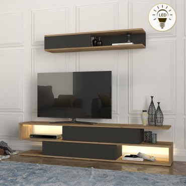 Σύνθεση τηλεόρασης Manet Megapap με LED χρώμα sepet oak - ανθρακί 180x29,5x39cm 1 τεμ.