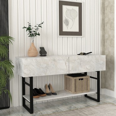 Κονσόλα Aron Megapap χρώμα λευκό εφέ μαρμάρου 138,8x41x75,7cm 1 τεμ.