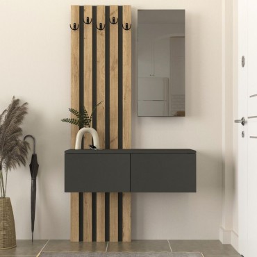 Έπιπλο εισόδου Kanso Megapap χρώμα ανθρακί - sepet oak 100x35x196,7cm 1 τεμ.