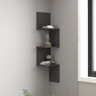 Ραφιέρα τοίχου γωνιακή Zikzak Megapap χρώμα ανθρακί 25x25x105,4cm 1 τεμ.