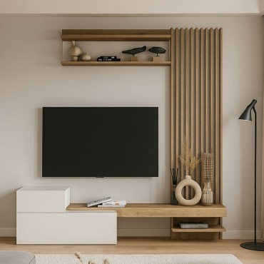 Σύνθεση τηλεόρασης Dumont Megapap χρώμα λευκό - sepet oak 180x36,8x200cm 1 τεμ.