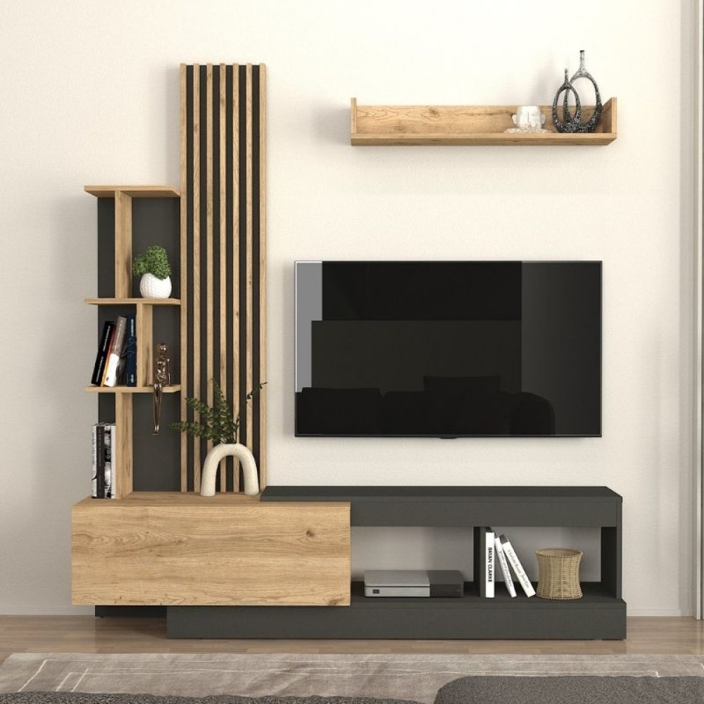 Σύνθεση τηλεόρασης Vermont Megapap χρώμα ανθρακί - sepet oak 180x40x193,8cm 1 τεμ.