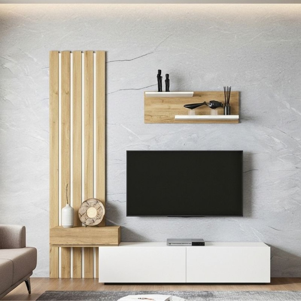 Σύνθεση τηλεόρασης Rosaline Megapap χρώμα λευκό - sepet oak 183x31,3x196,9cm 1 τεμ. Σύνθεση τηλεόρασης Rosaline Megapap χρώμα λευκό - sepet oak 183x31,3x196,9cm 1 τεμ.
