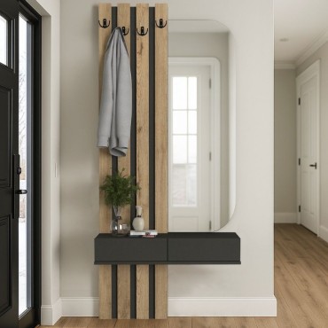 Έπιπλο εισόδου Reyas Megapap χρώμα ανθρακί - sepet oak 90x27x205,6cm 1 τεμ.