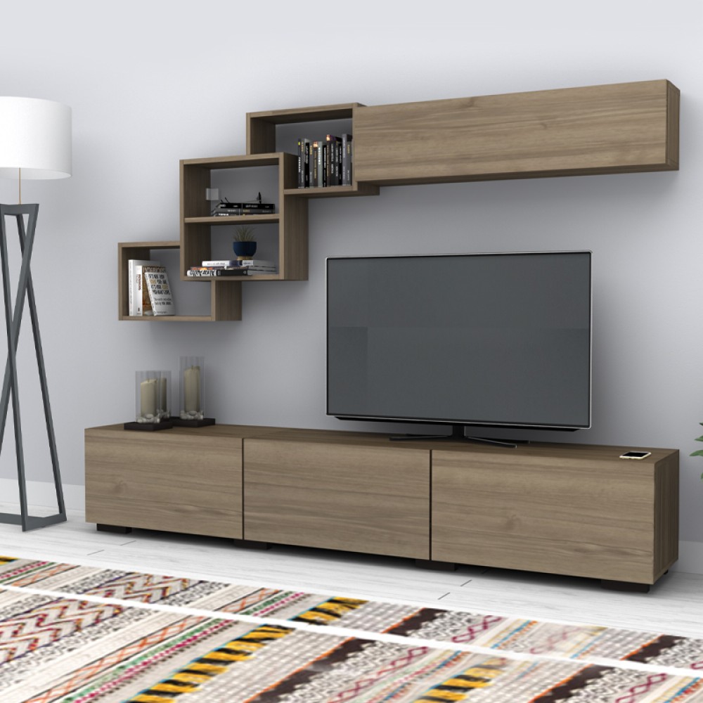 Σύνθεση τηλεόρασης Free Megapap χρώμα καρυδί 210x35x38cm 1 τεμ.