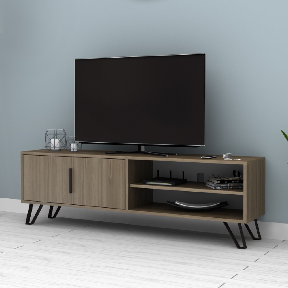 Έπιπλο τηλεόρασης Foot Megapap χρώμα καρυδί 160x35x49cm 1 τεμ.