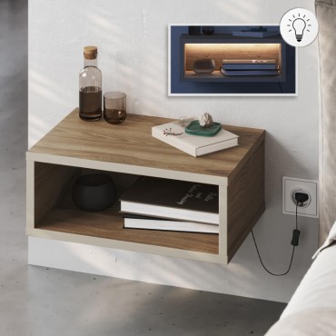 Κομοδίνο επιτοίχιο Brik Megapap με LED χρώμα καρυδί Ud - sandstone 45x30x18cm 1 τεμ.