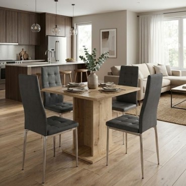 Σετ τραπεζαρία 5 τεμ. Allos - Rosa Megapap χρώμα sapphire oak - γκρι/χρωμίου πόδι 75x75x77cm