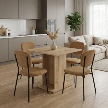 Σετ τραπεζαρία 5 τεμ. Allos - Kevin Megapap χρώμα sapphire oak - μουσταρδί 75x75x77cm