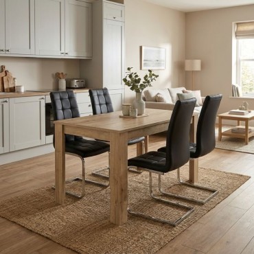 Σετ τραπεζαρία 5 τεμ. Darlen - Vela Megapap χρώμα sapphire oak - μαύρο 125x72x74cm