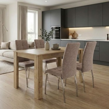 Σετ τραπεζαρία 5 τεμ. Darlen - Alma Megapap χρώμα sapphire oak - μπεζ 125x72x74cm