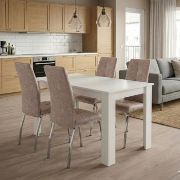 Σετ τραπεζαρία 5 τεμ. Darlen - Alma Megapap χρώμα λευκό - μπεζ 125x72x74cm