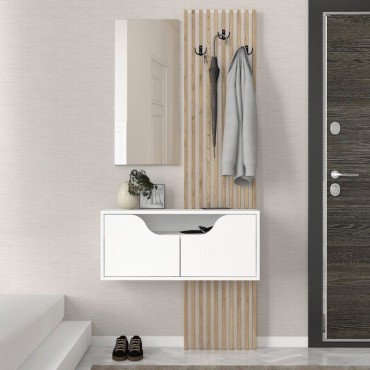 Έπιπλο εισόδου Naro Megapap χρώμα λευκό - sepet oak 90x35x204,2cm 1 τεμ.