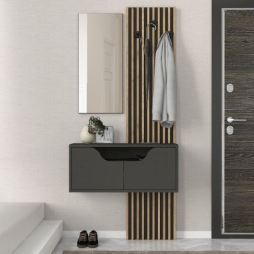 Έπιπλο εισόδου Naro Megapap χρώμα ανθρακί - sepet oak 90x35x204,2cm 1 τεμ.