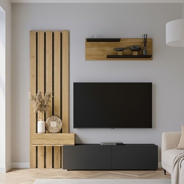 Σύνθεση τηλεόρασης Rosaline Megapap χρώμα ανθρακί - sepet oak 183x31,3x196,9cm 1 τεμ.