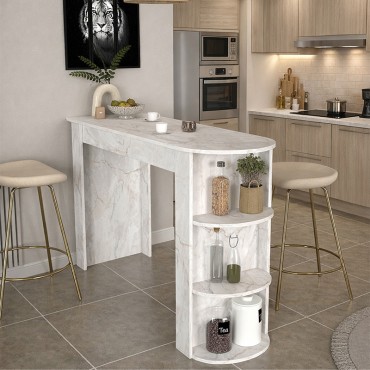 Τραπέζι μπαρ Vigne Megapap χρώμα λευκό εφέ μαρμάρου 150x51,6x101,8cm 1 τεμ.