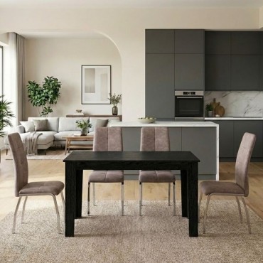 Σετ τραπεζαρία 5 τεμ. Darlen - Alma Megapap χρώμα sencron black - μπεζ 125x72x74cm