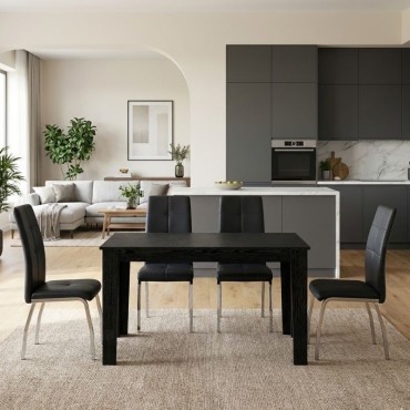 Σετ τραπεζαρία 5 τεμ. Darlen - Alma Megapap χρώμα sencron black - μαύρο 125x72x74cm