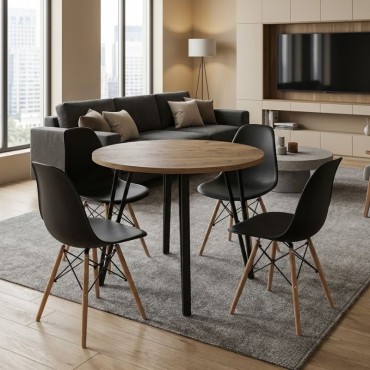 Σετ τραπεζαρία 5 τεμ. Xana - Nova Megapap χρώμα sepet oak - μαύρο 90x77,5cm