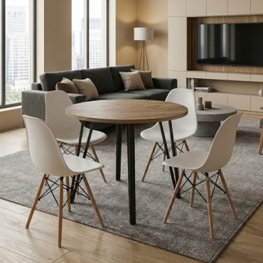 Σετ τραπεζαρία 5 τεμ. Xana - Nova Megapap χρώμα sepet oak - λευκό 90x77,5cm