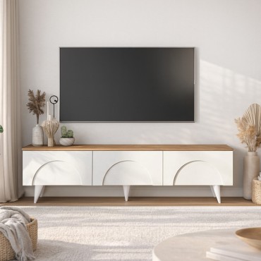 Έπιπλο τηλεόρασης Bono Megapap χρώμα λευκό - sepet oak 150x32,3x42,1cm 1 τεμ.