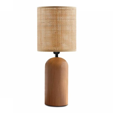 Φωτιστικό επιτραπέζιο Cora Megapap E14 ξύλινο - pe rattan χρώμα φυσικό Ø15x35εκ.