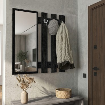 Κρεμάστρα τοίχου με καθρέπτη Folin Megapap χρώμα sencron black 90x4x90cm 1 τεμ.