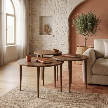 Τραπεζάκι σαλονιού σετ 3 τεμ. Nola Megapap χρώμα καρυδί 60x46cm