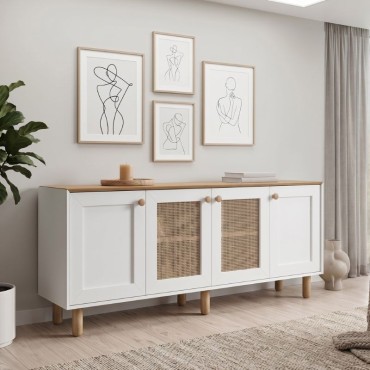Μπουφές Bohemian Megapap χρώμα λευκό - φυσικό οξιάς 180x40x75cm 1 τεμ.