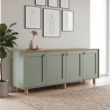 Μπουφές Bohemian Megapap χρώμα πράσινο - φυσικό οξιάς 180x40x75cm 1 τεμ.