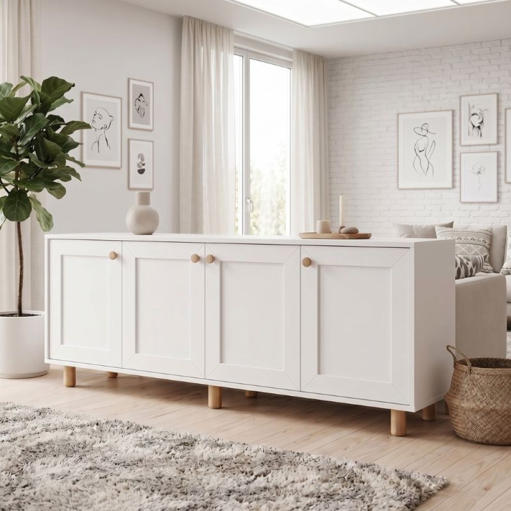 Μπουφές Bohemian Megapap χρώμα λευκό - φυσικό οξιάς 180x40x75cm 1 τεμ.