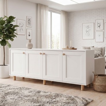 Μπουφές Bohemian Megapap χρώμα λευκό - φυσικό οξιάς 180x40x75cm 1 τεμ.