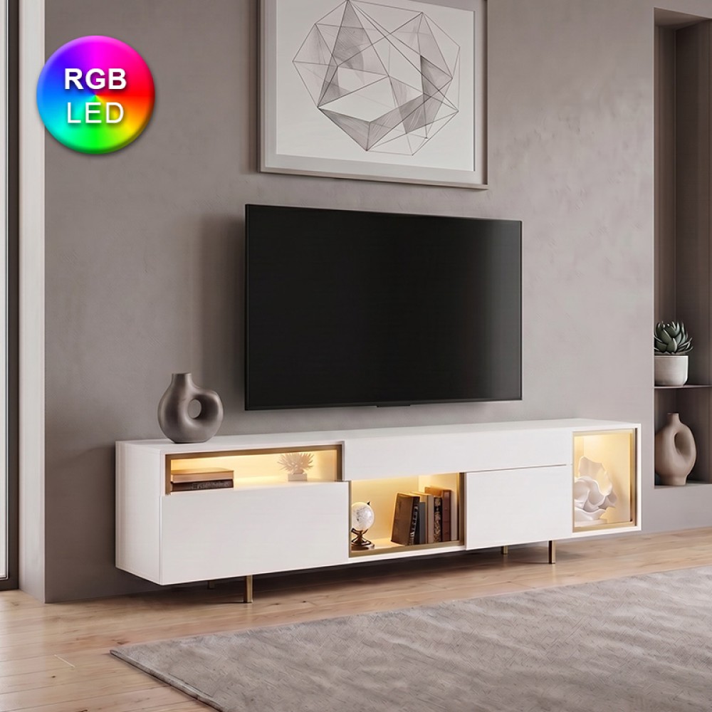 Έπιπλο τηλεόρασης Norm Megapap με Led Rgb χρώμα λευκό - χρυσό 180x32x55cm 1 τεμ. Έπιπλο τηλεόρασης Norm Megapap με Led Rgb χρώμα λευκό - χρυσό 180x32x55cm 1 τεμ.