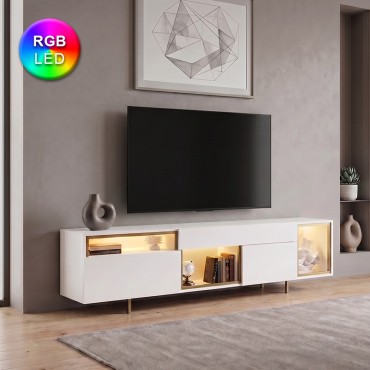 Έπιπλο τηλεόρασης Norm Megapap με Led Rgb χρώμα λευκό - χρυσό 180x32x55cm 1 τεμ.