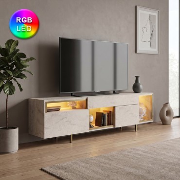 Έπιπλο τηλεόρασης Norm Megapap με Led Rgb χρώμα travertine - χρυσό 180x32x55cm 1 τεμ.