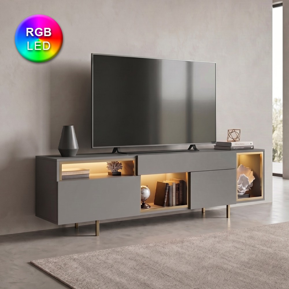 Έπιπλο τηλεόρασης Norm Megapap με Led Rgb χρώμα ανθρακί - χρυσό 180x32x55cm 1 τεμ. Έπιπλο τηλεόρασης Norm Megapap με Led Rgb χρώμα ανθρακί - χρυσό 180x32x55cm 1 τεμ.