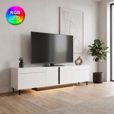 Έπιπλο τηλεόρασης Arlen Megapap με Led Rgb χρώμα λευκό 180x32x50cm 1 τεμ.