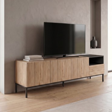 Έπιπλο τηλεόρασης Cailin Megapap χρώμα sepet oak - black wood 180x41,8x55cm 1 τεμ.