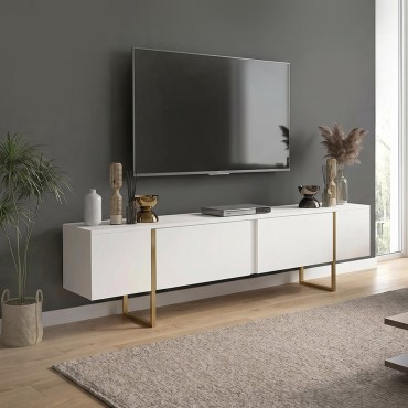Έπιπλο τηλεόρασης Orontes Megapap χρώμα λευκό - χρυσό 180x29,6x50cm 1 τεμ.
