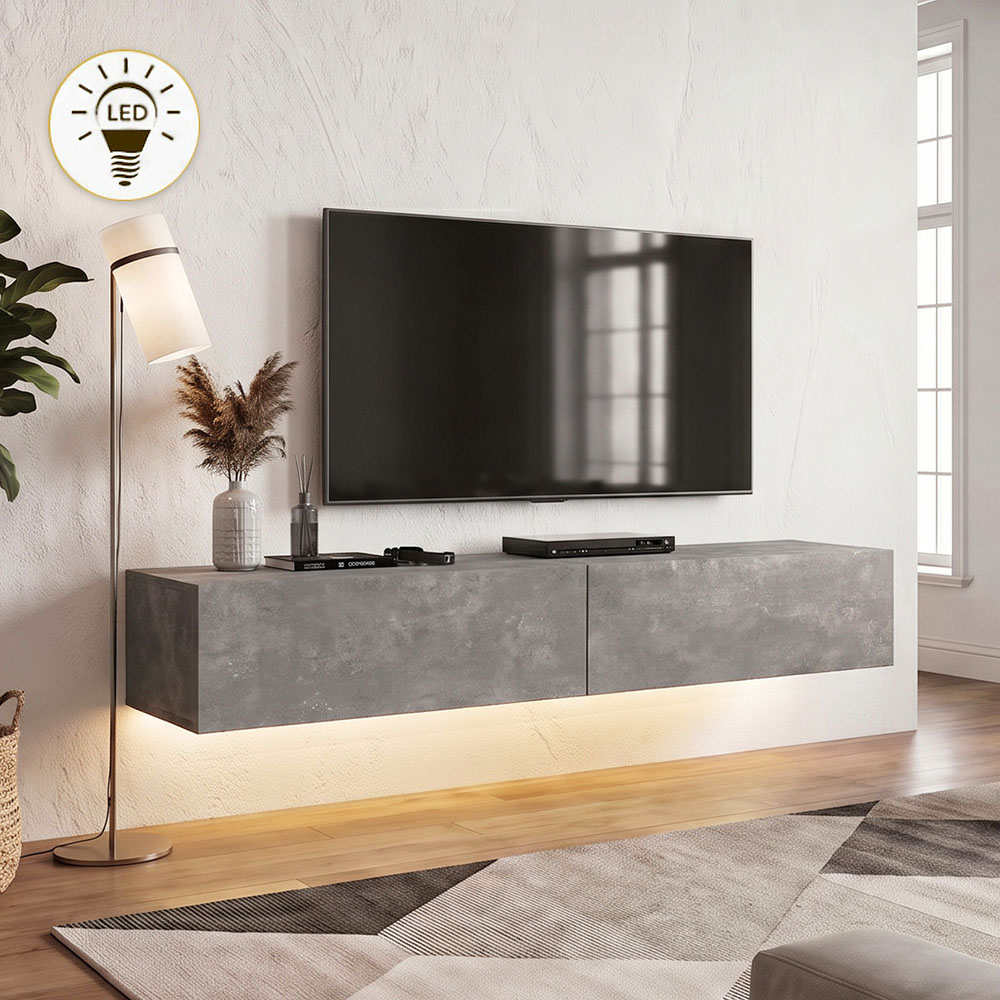 Έπιπλο τηλεόρασης επιτοίχιο Aristo Megapap με LED χρώμα γκρι σκυροδέματος 135x31,6x25cm 1 τεμ. Έπιπλο τηλεόρασης επιτοίχιο Aristo Megapap με LED χρώμα γκρι σκυροδέματος 135x31,6x25cm 1 τεμ.