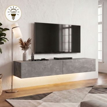 Έπιπλο τηλεόρασης επιτοίχιο Aristo Megapap με LED χρώμα γκρι σκυροδέματος 135x31,6x25cm 1 τεμ.