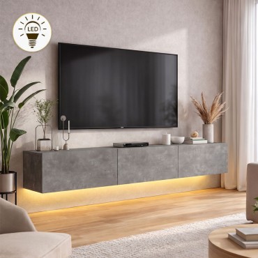 Έπιπλο τηλεόρασης επιτοίχιο Damla Megapap με LED χρώμα γκρι σκυροδέματος 180x29,5x29,5cm 1 τεμ.