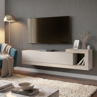Έπιπλο τηλεόρασης επιτοίχιο Volare Megapap χρώμα sandstone - travertine 150x29,6x38,6cm 1 τεμ.