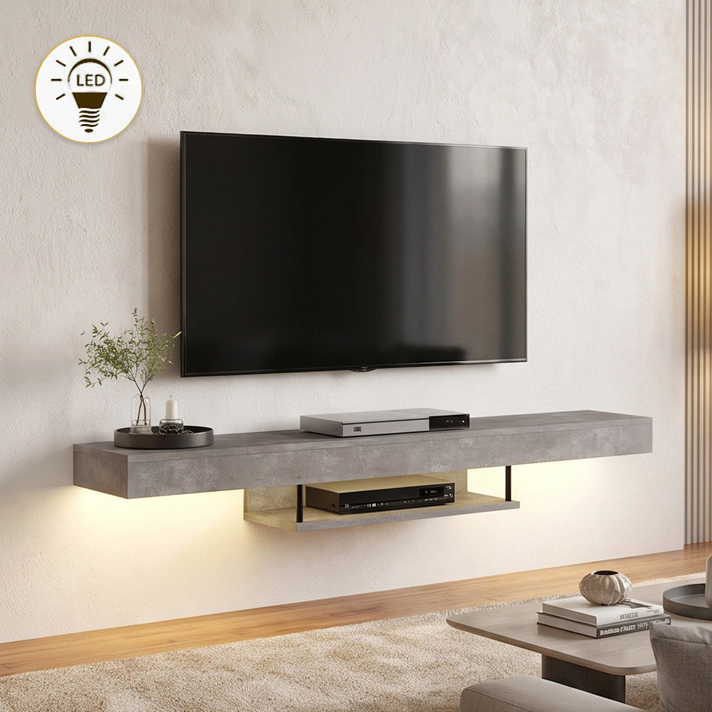 Έπιπλο τηλεόρασης επιτοίχιο Albares Megapap με LED χρώμα γκρι σκυροδέματος 150x29,6x22cm 1 τεμ. Έπιπλο τηλεόρασης επιτοίχιο Albares Megapap με LED χρώμα γκρι σκυροδέματος 150x29,6x22cm 1 τεμ.