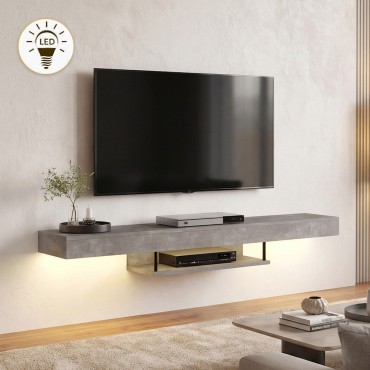 Έπιπλο τηλεόρασης επιτοίχιο Albares Megapap με LED χρώμα γκρι σκυροδέματος 150x29,6x22cm 1 τεμ.