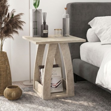 Τραπεζάκι βοηθητικό - Κομοδίνο Deros Megapap χρώμα travertine 45x45x56cm 1 τεμ.