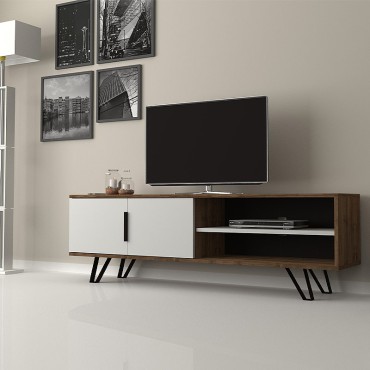 Έπιπλο τηλεόρασης Foot Megapap χρώμα καρυδί - λευκό 160x35x49cm 1 τεμ.