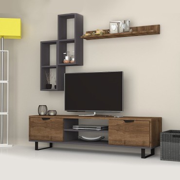 Σύνθεση τηλεόρασης Lonsa Megapap χρώμα καρυδί - γκρι 160x35x40cm 1 τεμ.